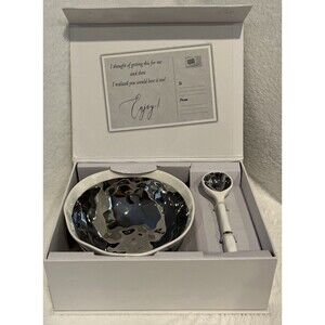 Pampa Bay Get Gifty Bowl & Spoon Set Wavy Silver Design’ silver leaf’ new inbox